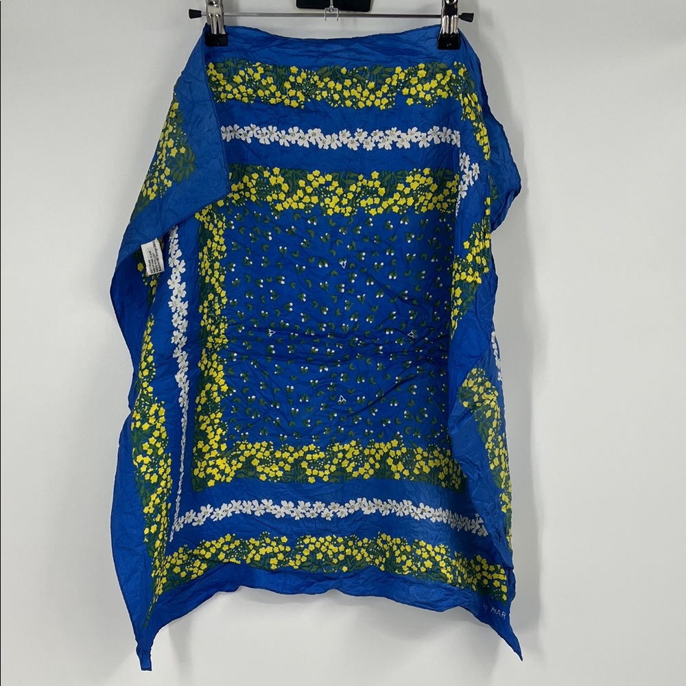 Vintage 70s Scotchgard Rain or Shine Scarf Made in Japan Floral Blue and Yellow